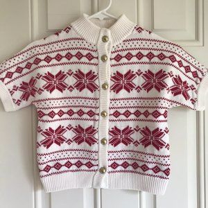 Beautiful knit white & red Christmas sweater with gold buttons and beret